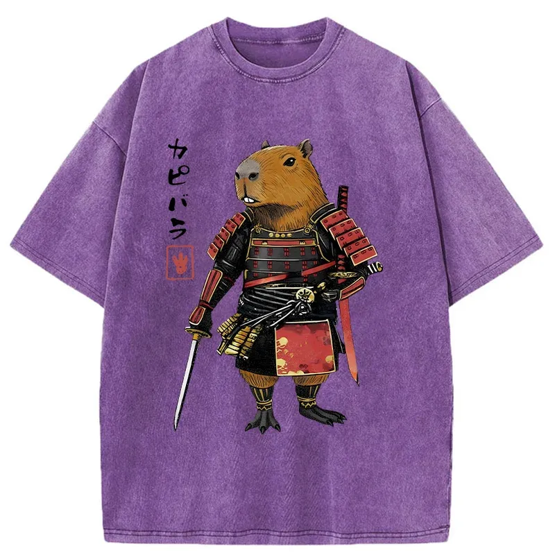 Tokyo-Tiger Capybara Samurai Wearing Armor Washed T-Shirt