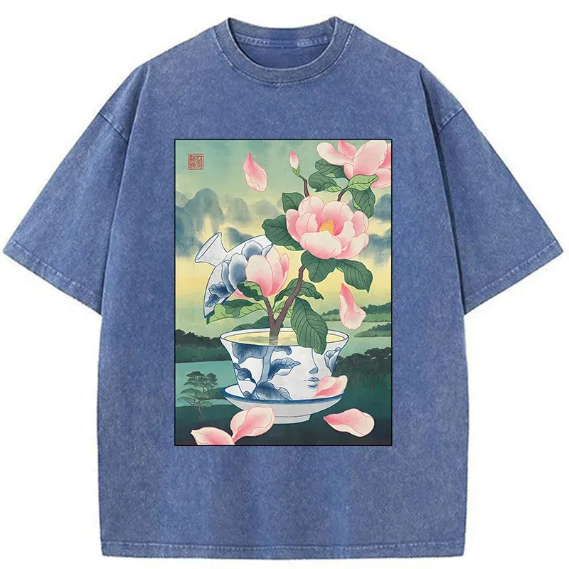 Tokyo-Tiger Fragrance Of Tea Is Like That Of Flowers Washed T-Shirt