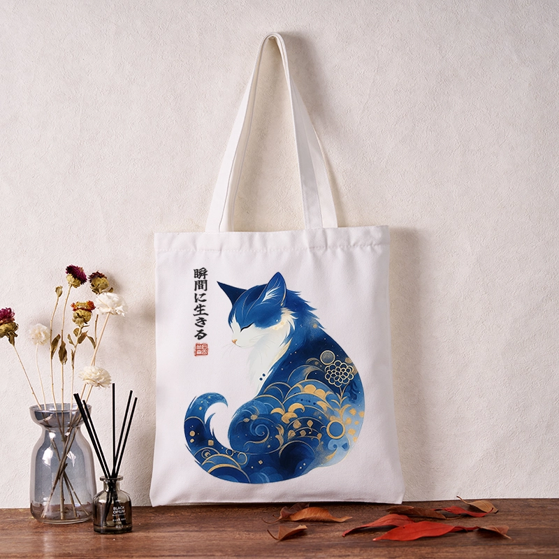 Tokyo-Tiger Retro Zen Cat: Living the Present Tote Bag