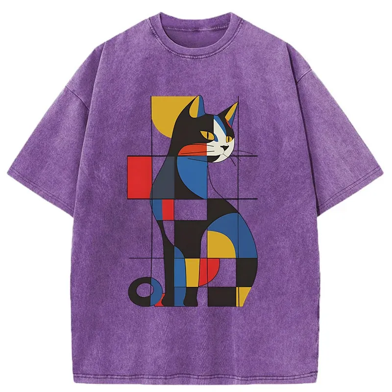 Tokyo-Tiger Mondrian Cat Washed T-Shirt