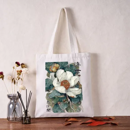 Tokyo-Tiger Ukiyoe Magnolia Flower Poster Tote Bag