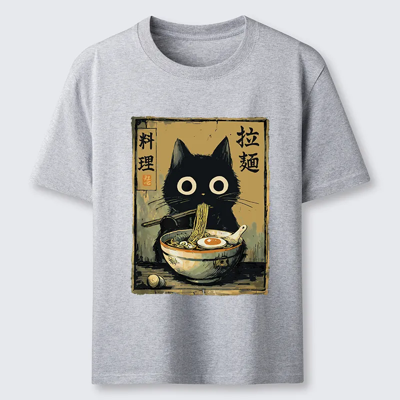 Tokyo-Tiger Cute Black Cat Eating Ramen Japan Classic T-Shirt