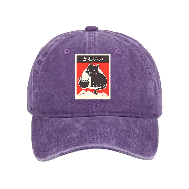 Tokyo-Tiger "Kawaii" Vintage Style Japenese Ramen Cat Washed Cap