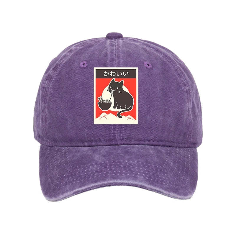 Tokyo-Tiger "Kawaii" Vintage Style Japenese Ramen Cat Washed Cap-tokyo-tiger