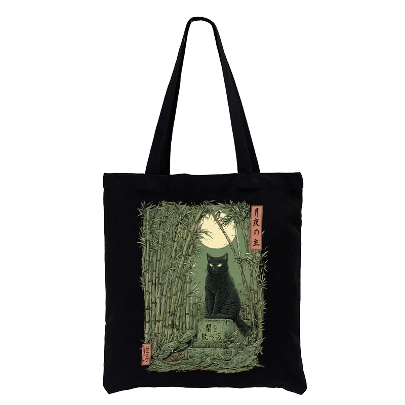 Tokyo-Tiger Black Cat In The Bamboo Forest Tote Bag