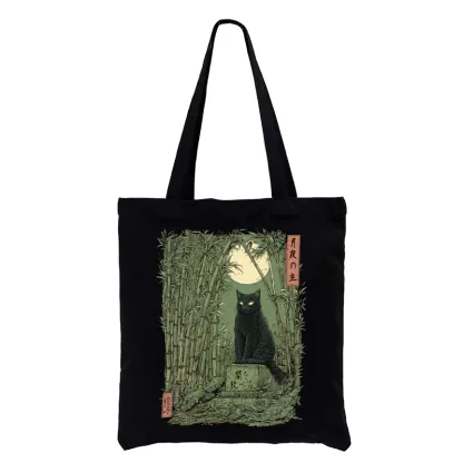 Tokyo-Tiger Black Cat In The Bamboo Forest Tote Bag