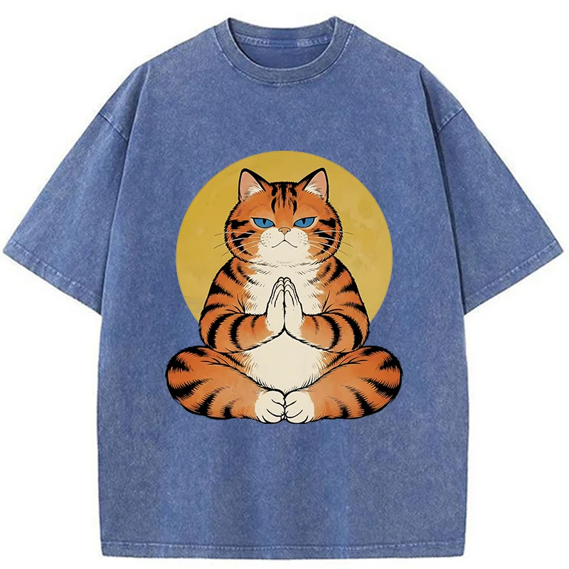 Tokyo-Tiger Meditating Orange Cat Washed T-Shirt