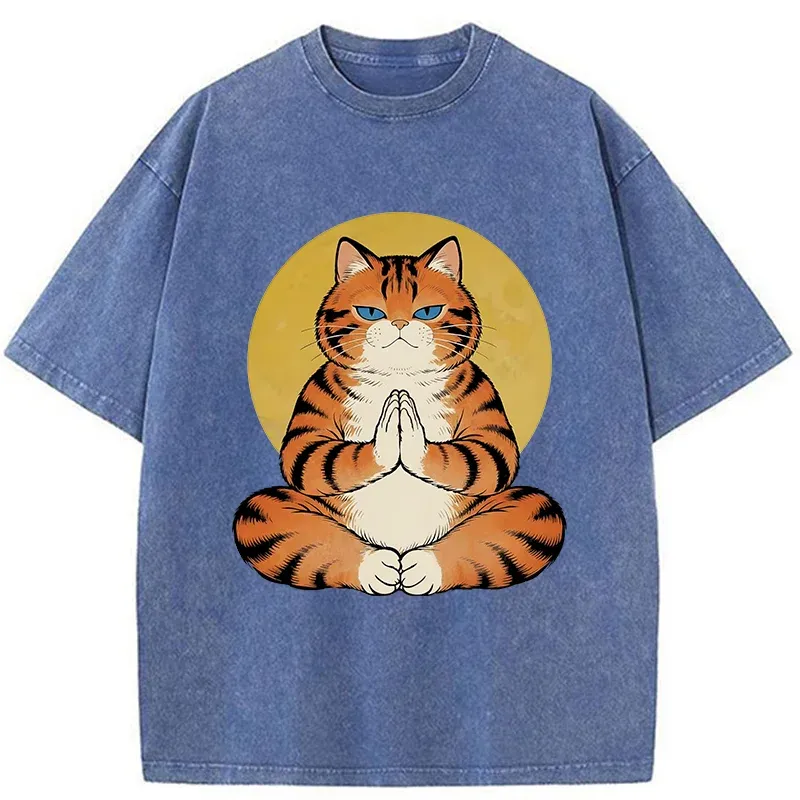 Tokyo-Tiger Meditating Orange Cat Washed T-Shirt