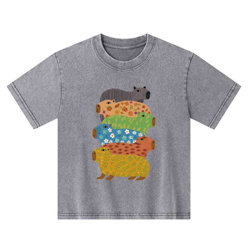 Tokyo-Tiger Colorful Capybaras Kids Washed T-Shirt