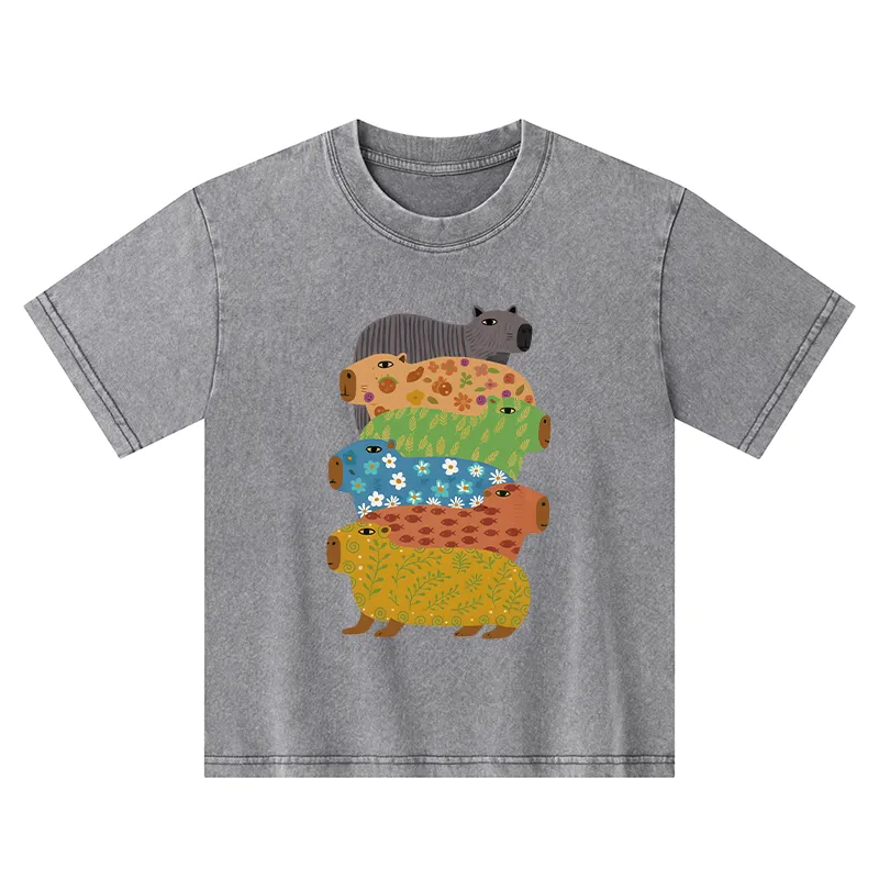 Tokyo-Tiger Colorful Capybaras Kids Washed T-Shirt