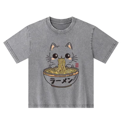 Tokyo-Tiger Purramen Time Kids Washed T-Shirt
