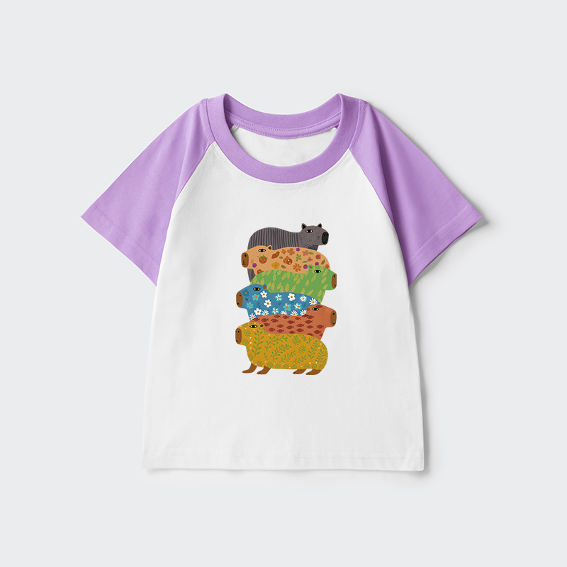 Tokyo-Tiger Colorful Capybaras Kids Raglan T-shirt