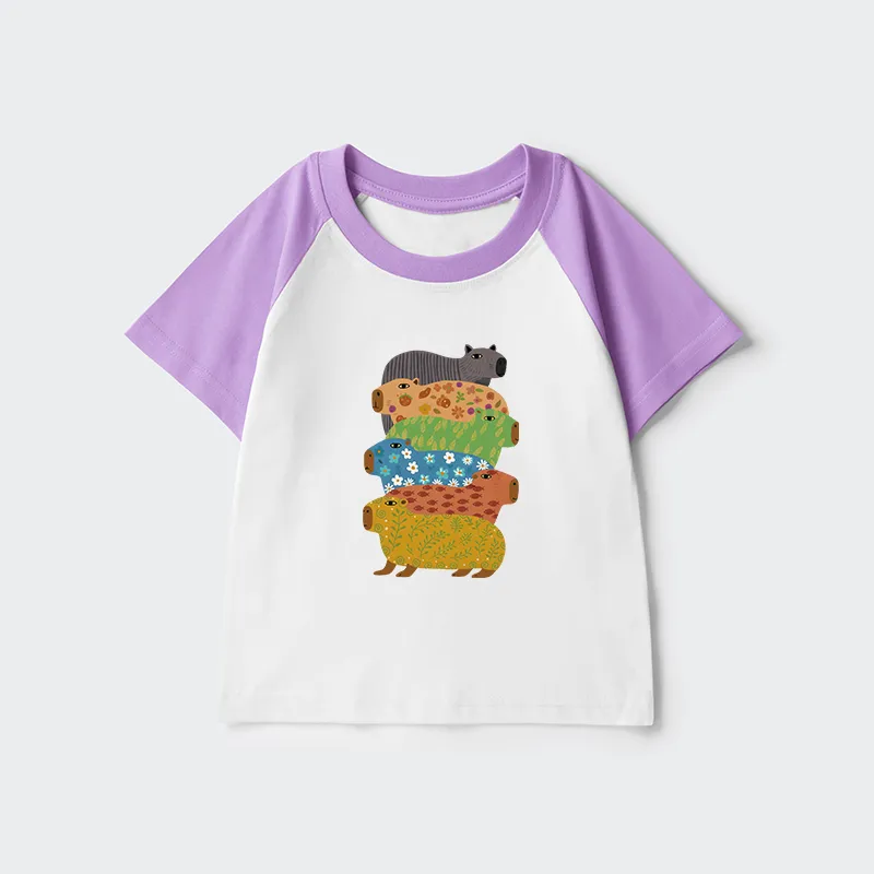 Tokyo-Tiger Colorful Capybaras Kids Raglan T-shirt