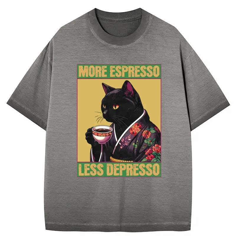 Tokyo-Tiger Up Caffeine Down Depression Gradient Washed T-Shirt