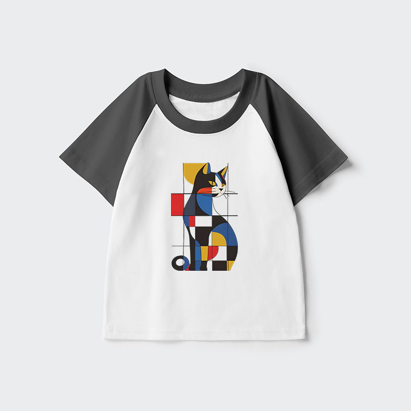 Tokyo-Tiger Mondrian Cat Kids Raglan T-shirt