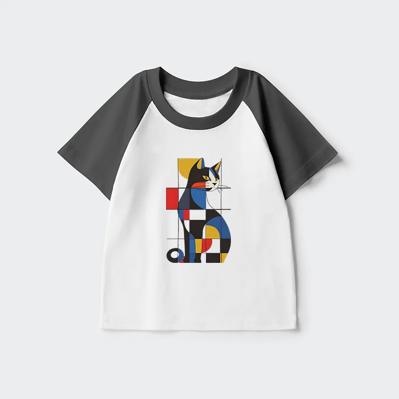 Tokyo-Tiger Mondrian Cat Kids Raglan T-shirt