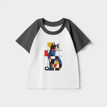 Tokyo-Tiger Mondrian Cat Kids Raglan T-shirt