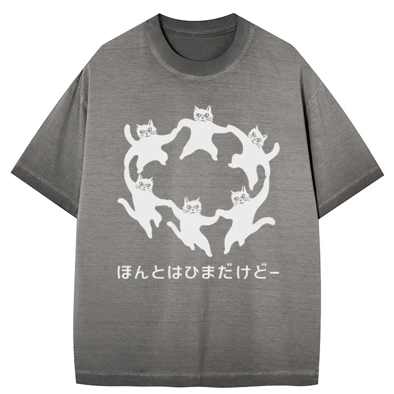 Tokyo-Tiger Leisure Cats Japanese Gradient Washed T-Shirt