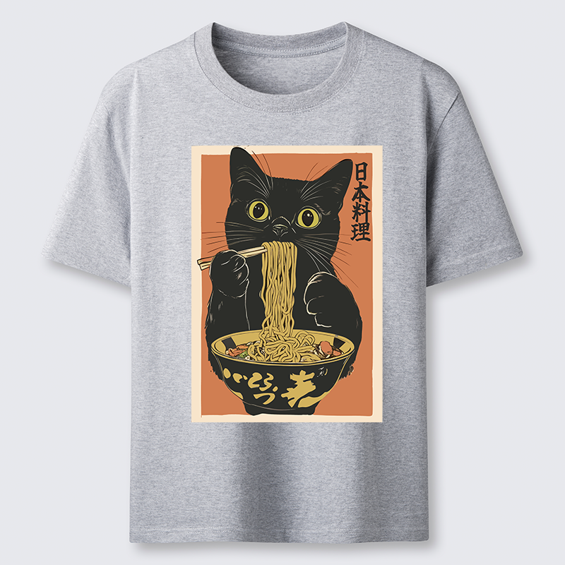 Tokyo-Tiger Black Cat Eats Japan Ramen Classic T-Shirt
