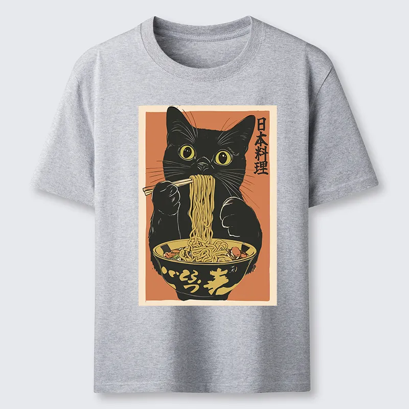 Tokyo-Tiger Black Cat Eats Japan Ramen Classic T-Shirt