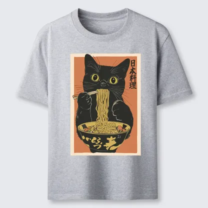 Tokyo-Tiger Black Cat Eats Japan Ramen Classic T-Shirt