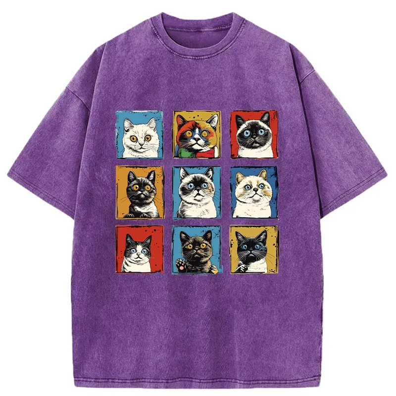 Tokyo-Tiger Pop Art Cat Washed T-Shirt