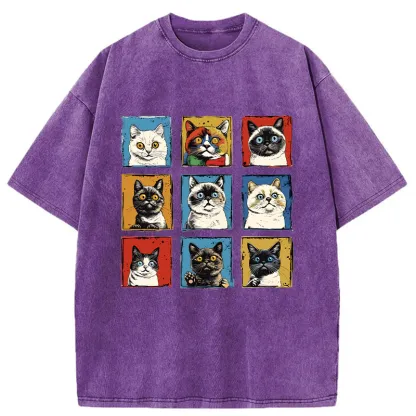 Tokyo-Tiger Pop Art Cat Washed T-Shirt