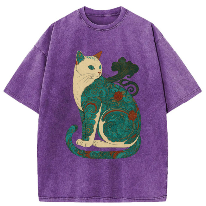 Tokyo-Tiger Cat Of Clouds And Waves Washed T-Shirt