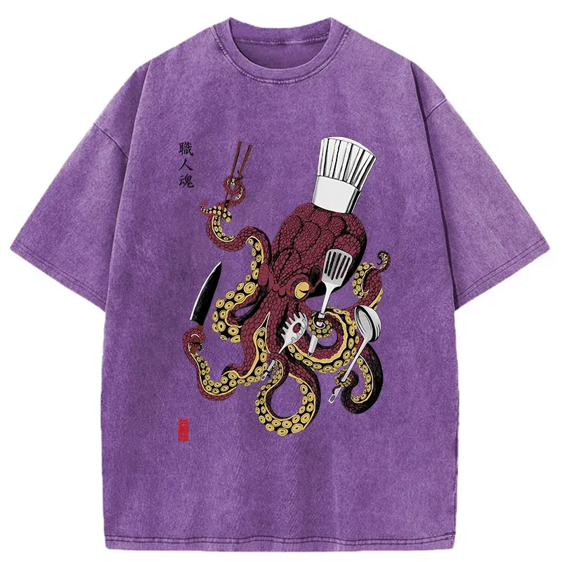 Tokyo-Tiger Octopus Chef Washed T-Shirt