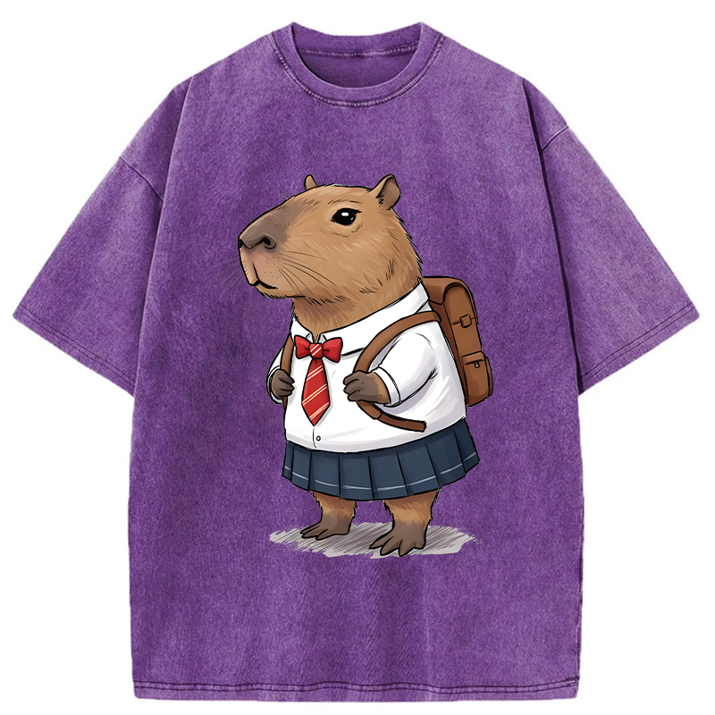 Tokyo-Tiger Capybara Wearing A Skirt Washed T-Shirt
