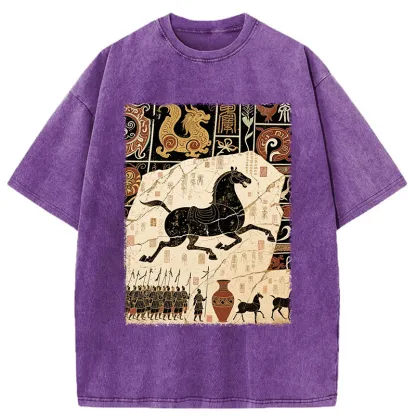 Tokyo-Tiger Mural Of A Horse Washed T-Shirt