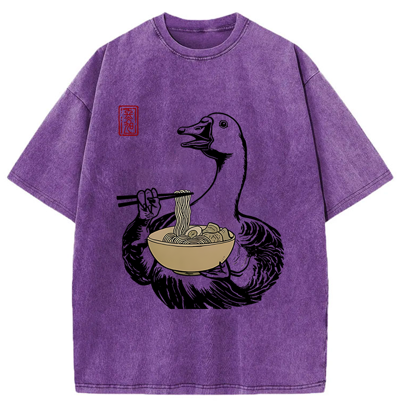Tokyo-Tiger Goose Eating Ramen Washed T-Shirt