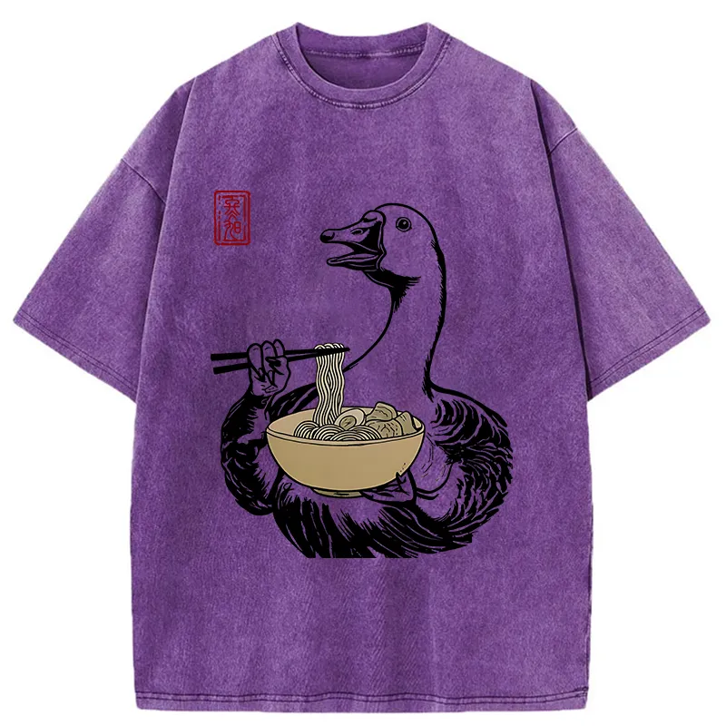 Tokyo-Tiger Goose Eating Ramen Washed T-Shirt