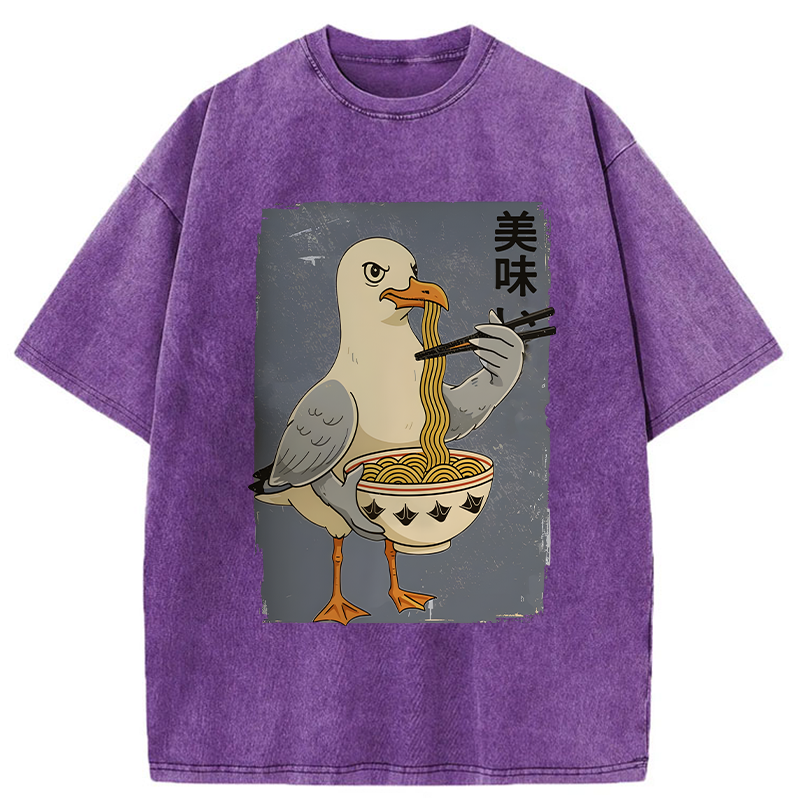 Tokyo-Tiger Pigeons Eating Ramen Washed T-Shirt