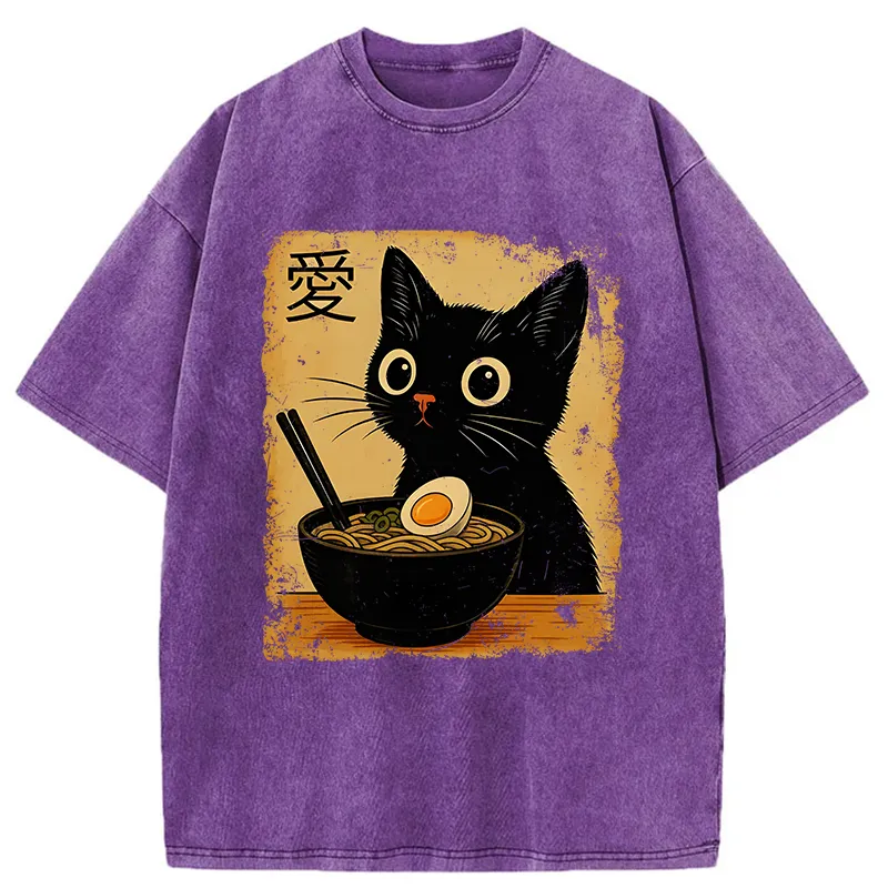 Tokyo-Tiger The Black Cat Ate Ramen Washed T-Shirt