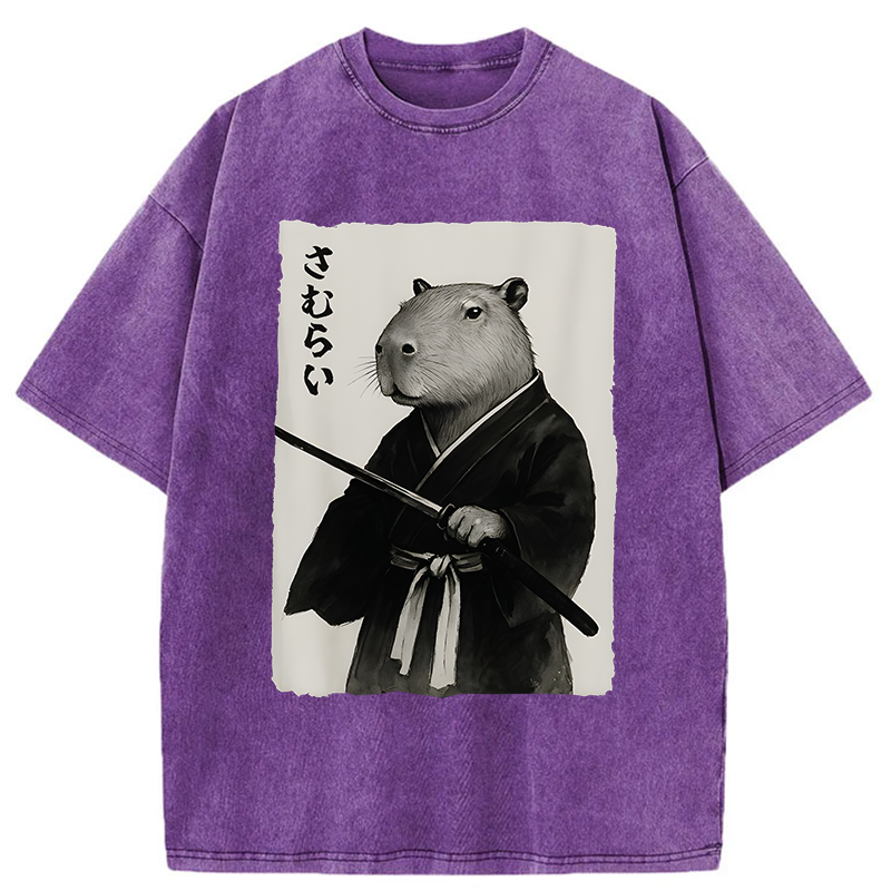 Tokyo-Tiger Capybara Japanese Samurai Washed T-Shirt