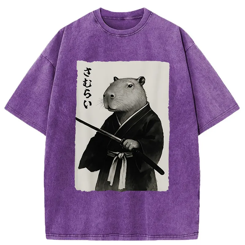 Tokyo-Tiger Capybara Japanese Samurai Washed T-Shirt