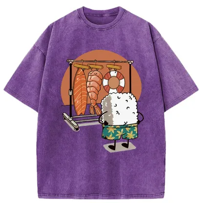 Tokyo-Tiger Sushi Is Getting Ready To Go Swimming Washed T-Shirt