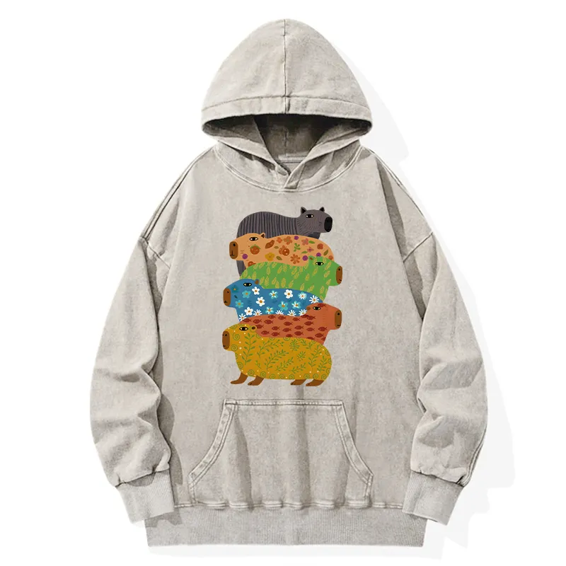 Tokyo-Tiger Colorful Capybaras Washed Hoodie