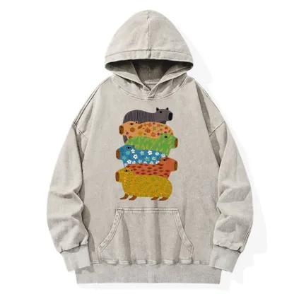 Tokyo-Tiger Colorful Capybaras Washed Hoodie