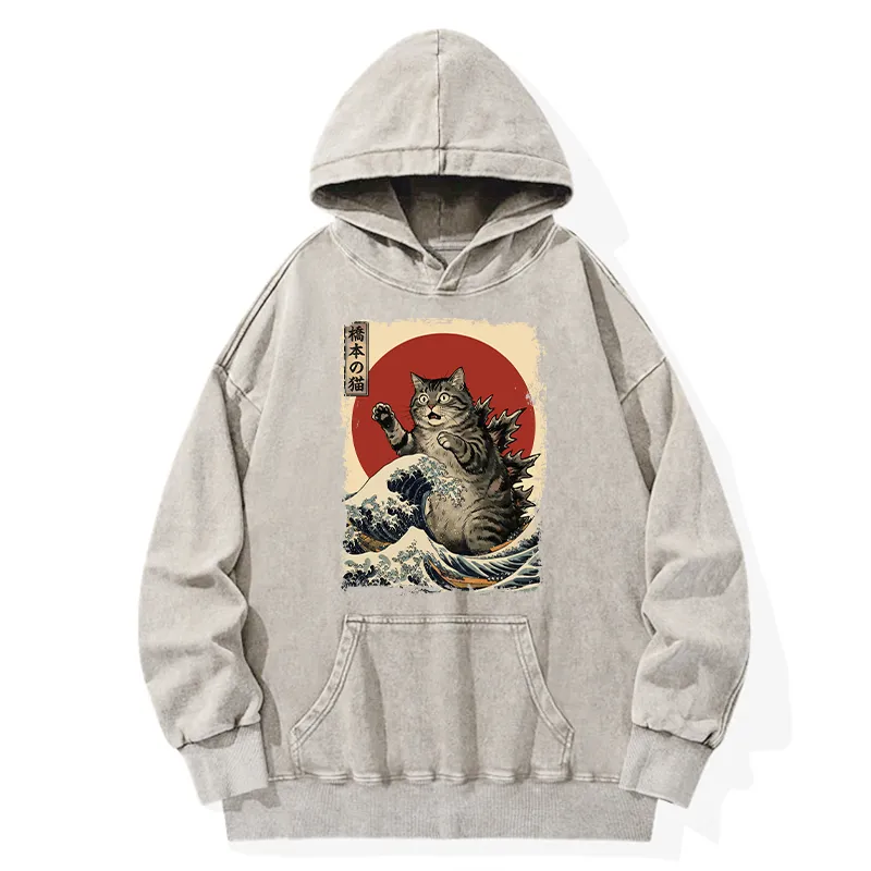 Tokyo-Tiger Catzilla Is Causing Destruction Washed Hoodie