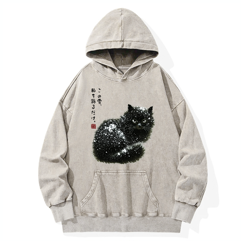 Tokyo-Tiger Black Cat Adorned by Snow Washed Hoodie