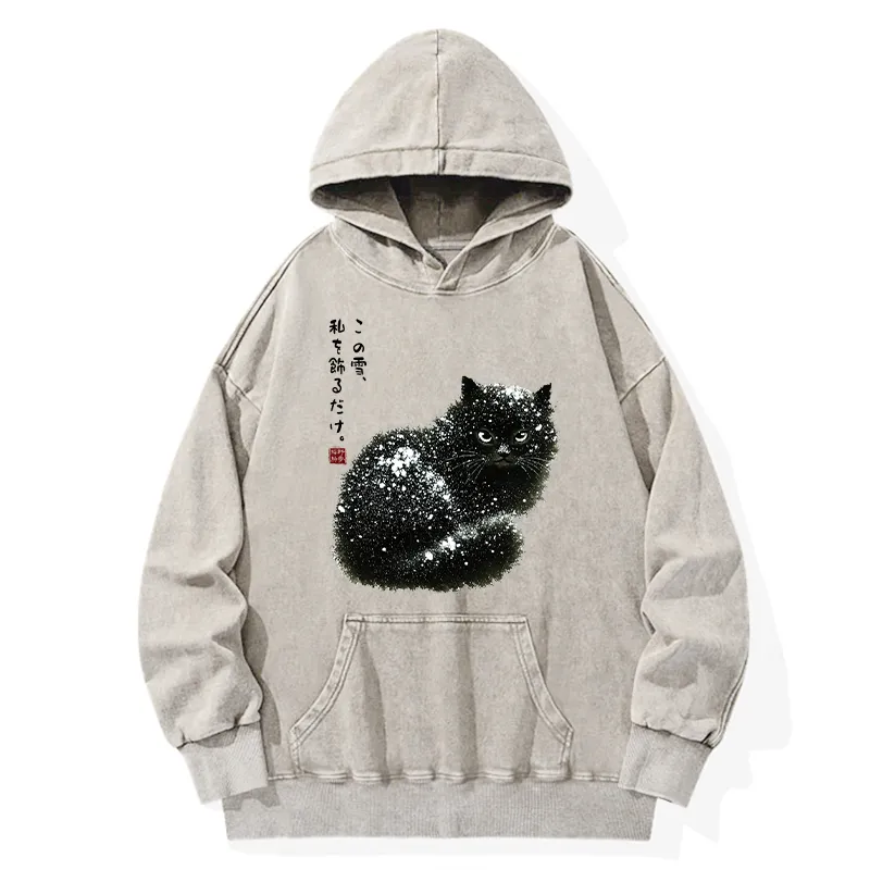 Tokyo-Tiger Black Cat Adorned by Snow Washed Hoodie