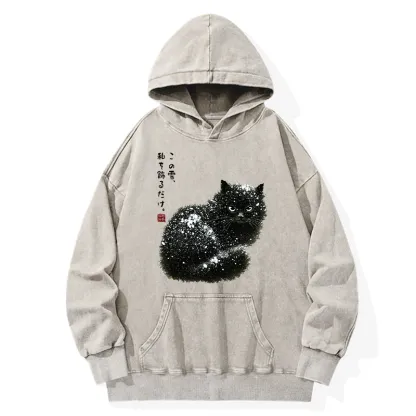 Tokyo-Tiger Black Cat Adorned by Snow Washed Hoodie