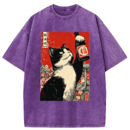 Tokyo-Tiger The Sake Cat Washed T-Shirt