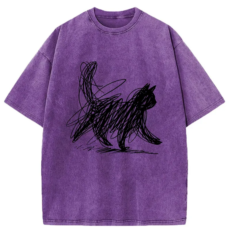 Tokyo-Tiger Minimalist Cat Art Washed T-Shirt