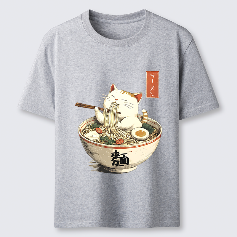 Tokyo-Tiger White Cat Eating Ramen Japan Classic T-Shirt