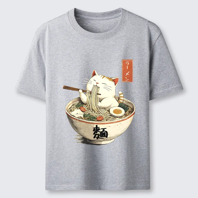 Tokyo-Tiger White Cat Eating Ramen Japan Classic T-Shirt