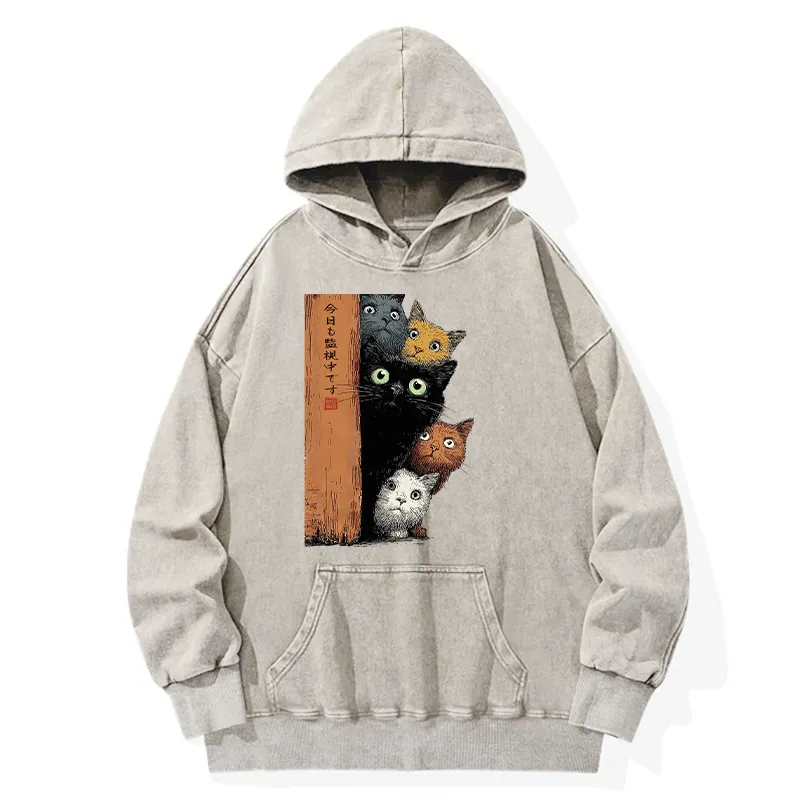 Tokyo-Tiger Five Cats Are Watching You Washed Hoodie