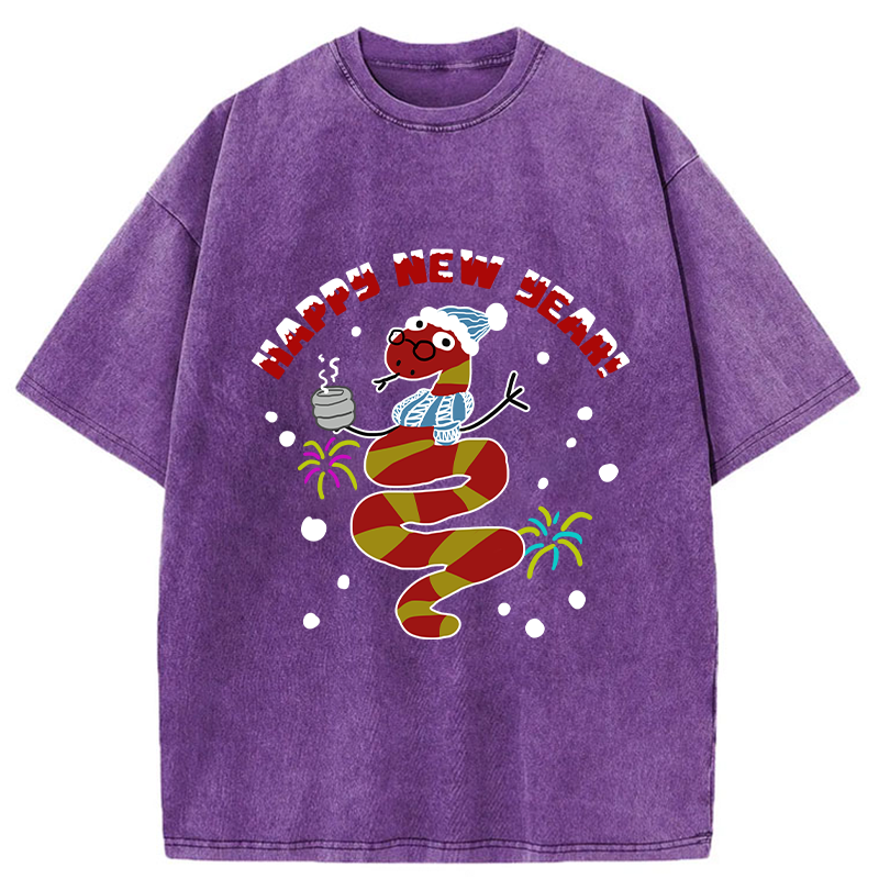 Tokyo-Tiger Snake Wearing Scarf And Hat Washed T-Shirt